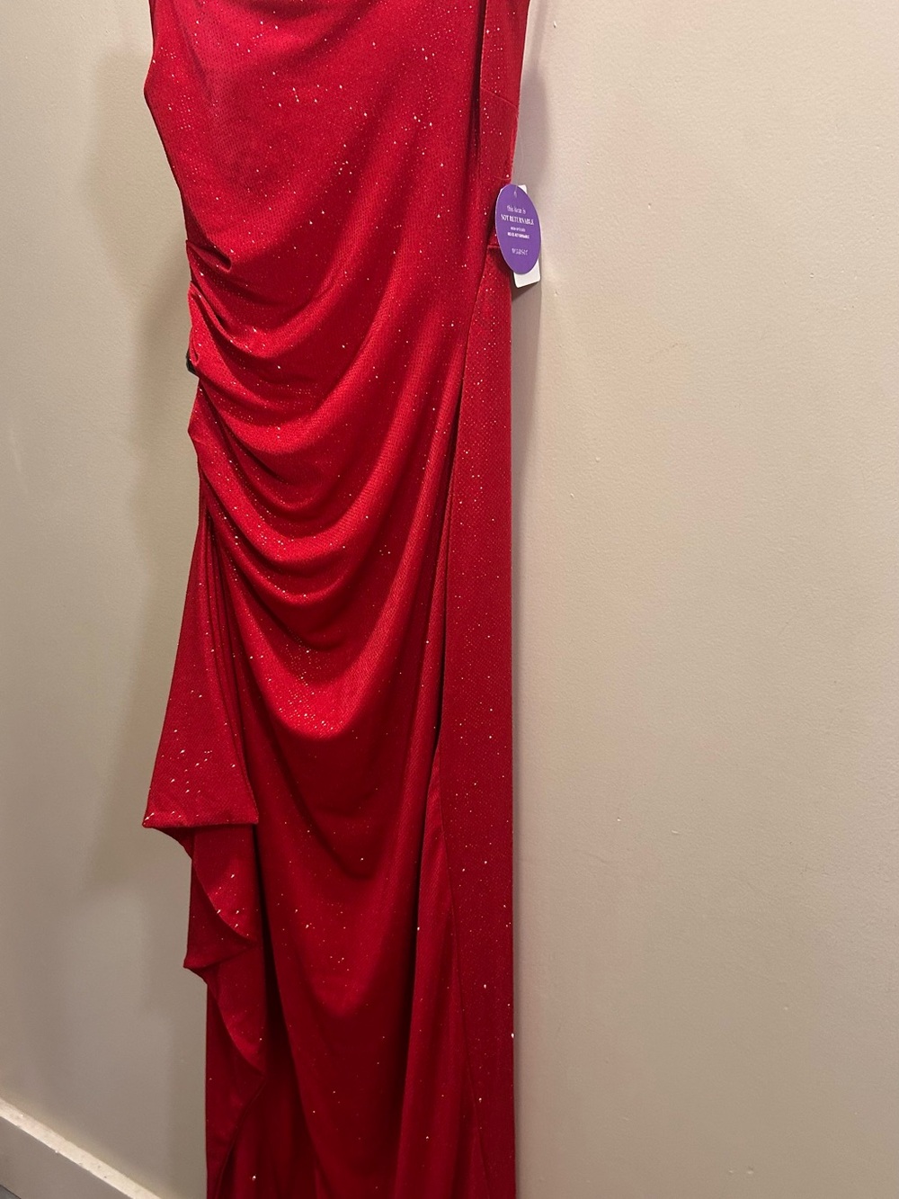 Windsor Sparkling Red Strapless Draped Gown